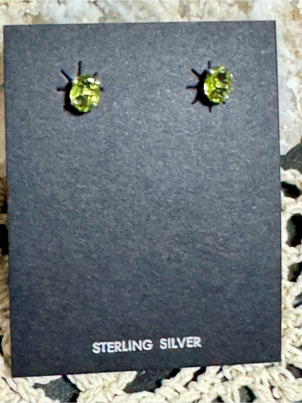 Sterling Silver Peridot Stud Earrings - Bright Green - Picture 4 of 10